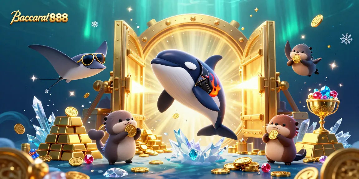 Experience Baccarat888 with a lively underwater scene filled with treasures, sea creatures, and exciting casino elements.
