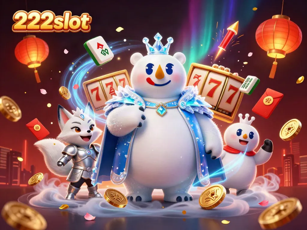 Rasakan keseruan bermain di 222slot dengan ilustrasi kasino yang cerah dan penuh energi.