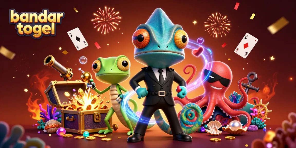 Engage with bandar togel in a vibrant 3D scene featuring animated casino-themed characters and rich gaming elements.