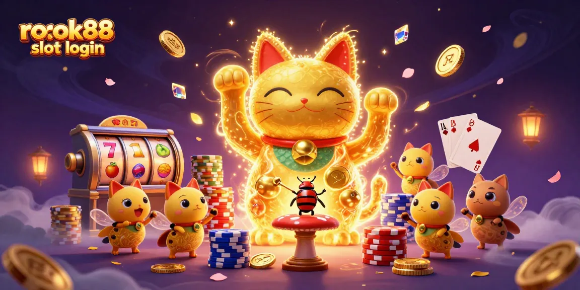 Experience the thrill of winning with rokok88 slot login in this vibrant casino-themed illustration.