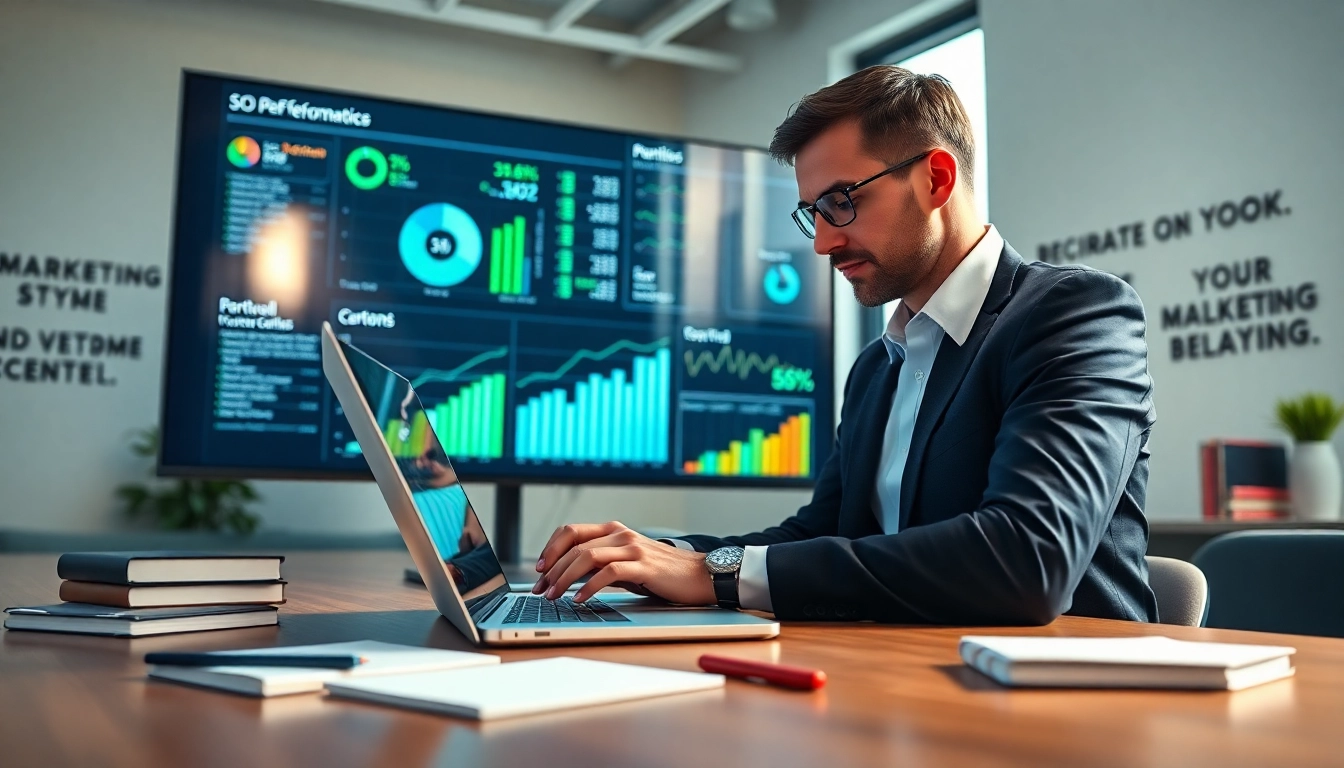 Analyzing SEO performance metrics in a modern office setting.
