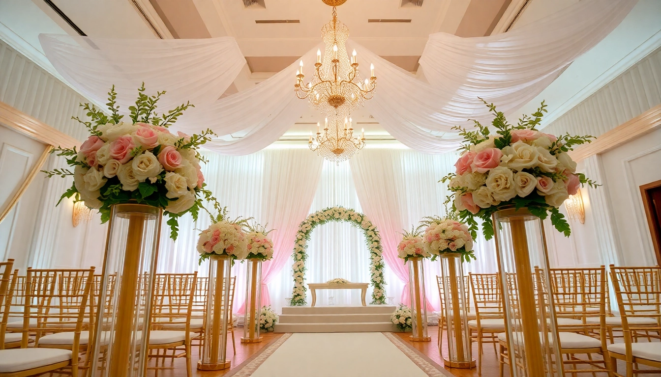 Transforming a serene Wedding Event Space Jacksonville into a stunning ceremony scene with floral accents.