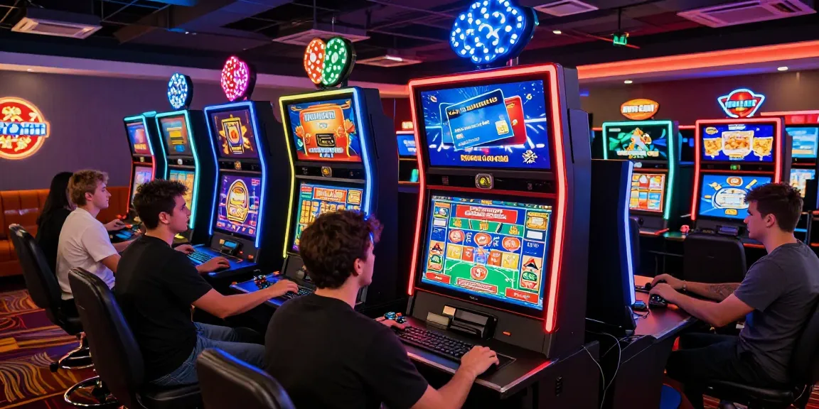 Exciting online casino setup showcasing players enjoying games at computers, highlighting casinos that accept credit cards for seamless deposits.