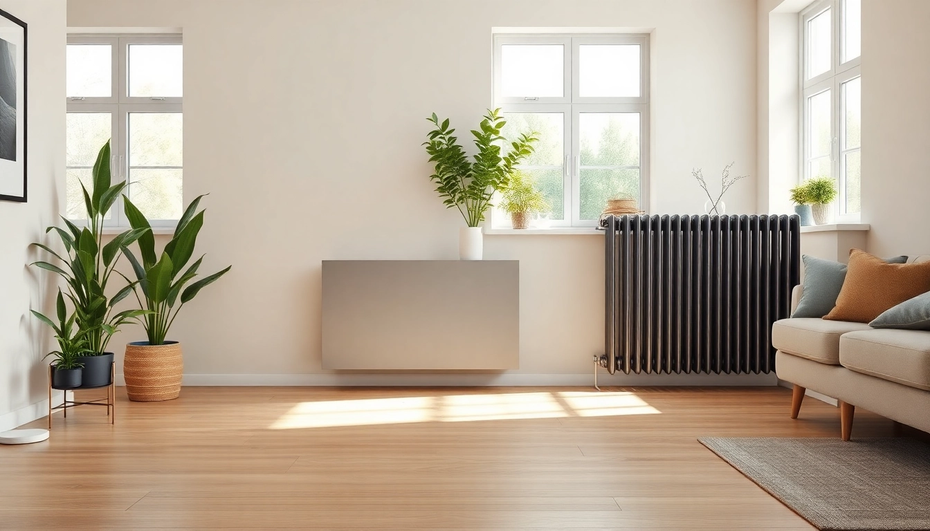 Heizkörper in modernem Wohnraum mit elegantem Design und natürlichem Licht.