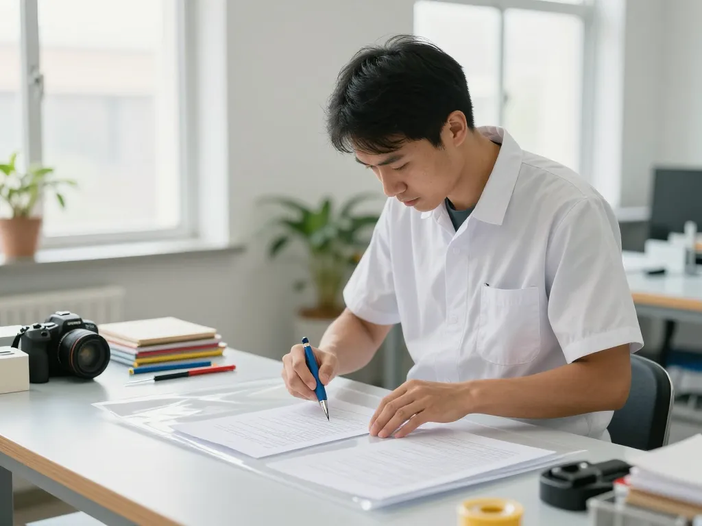 gỡ ép plastic hà nội with an expert technician carefully removing plastic lamination in a bright workshop, emphasizing professionalism and document care.