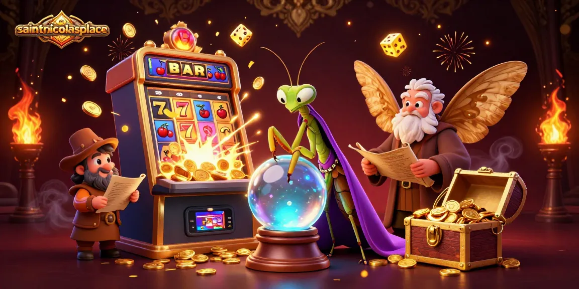 Experience the magic of saintnicolasplace with a thrilling 3D casino illustration showcasing fortune tellers and slot machines.