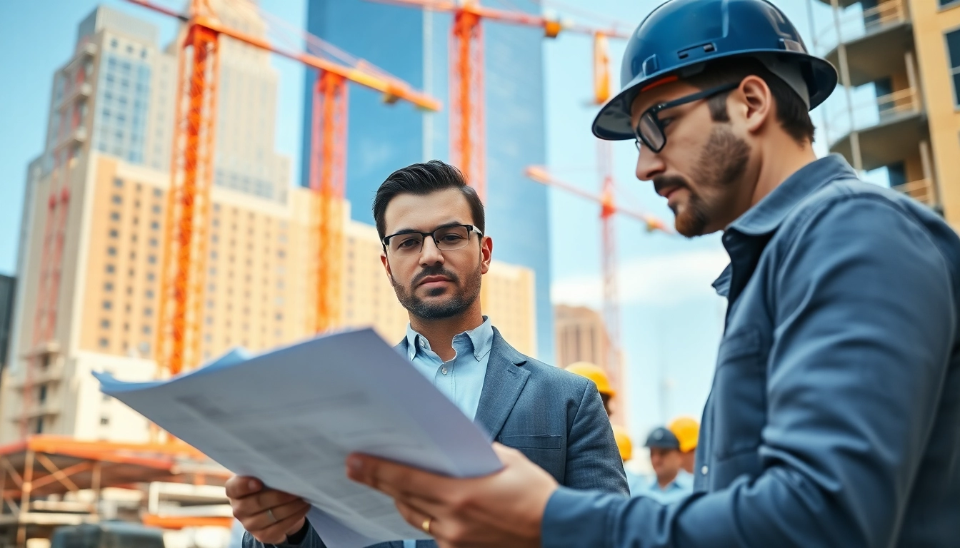 Manhattan Construction Manager overseeing a project with team members in an urban construction site.