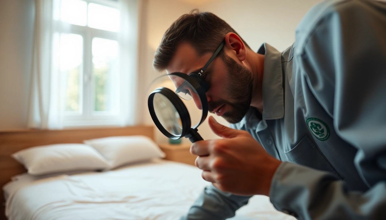 Inspecting bed bugs by a bed bug company near me for effective pest control solutions.