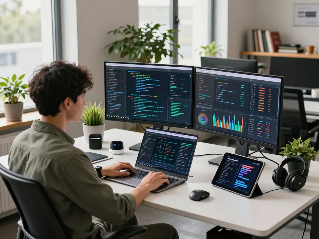 Data scientist utilizing AI technology in an innovative workspace emphasizing crush on ai strategies.