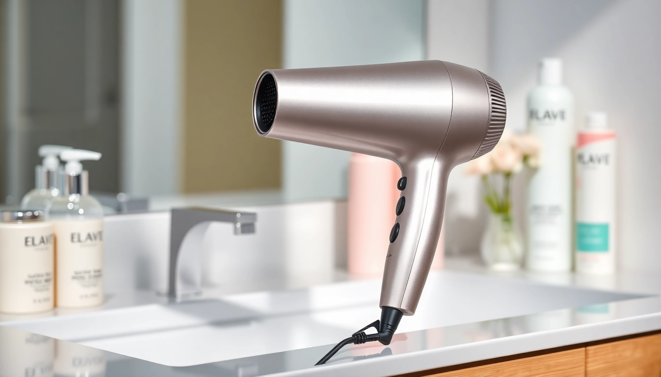 Using a hair dryer for fine hair on a stylish vanity to achieve perfectly styled locks.