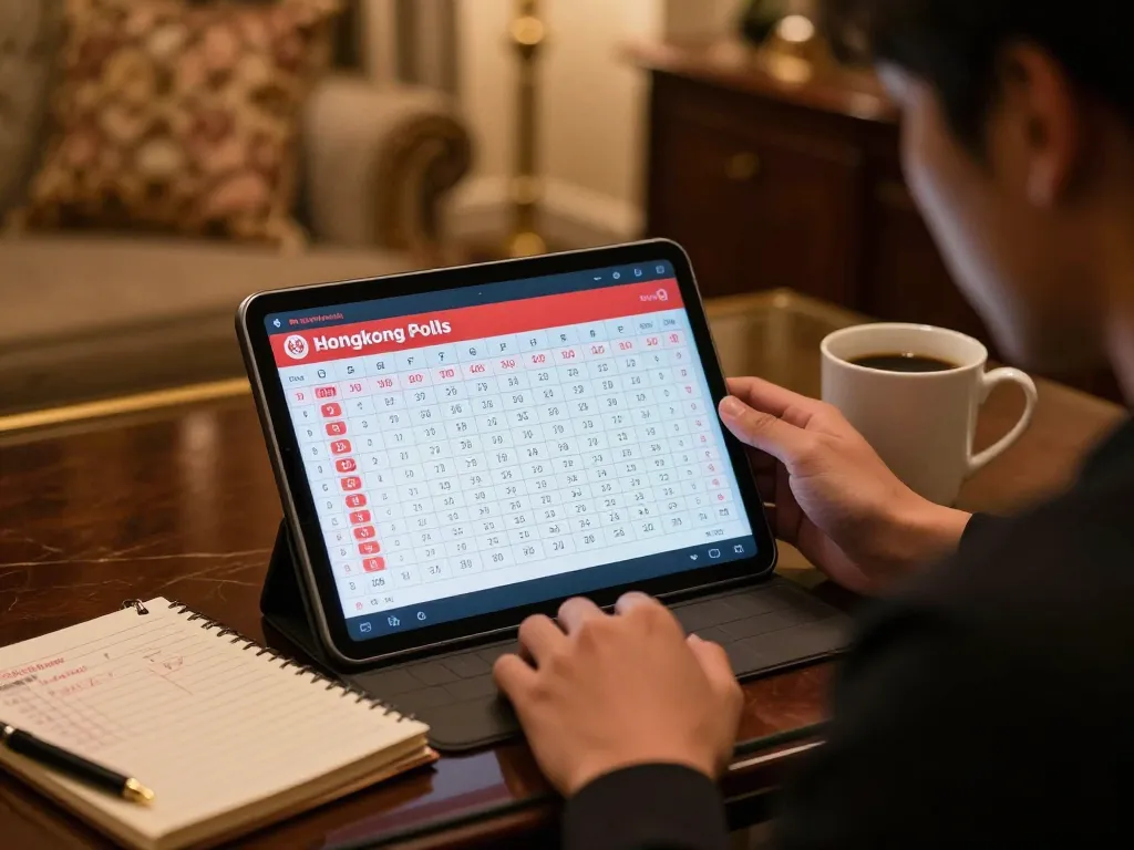 Watch Hongkong Pools live draw results on a tablet while analyzing betting strategies at home.