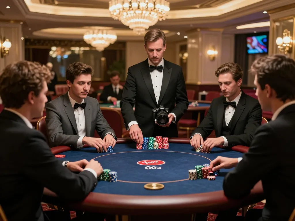 Players strategizing at a private AE888 poker table in a luxurious casino setting