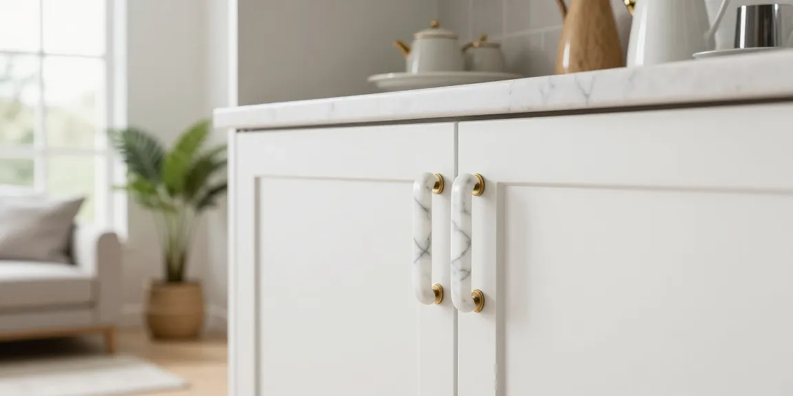 Premium handles installation on cabinetry with luxury angel marble handles