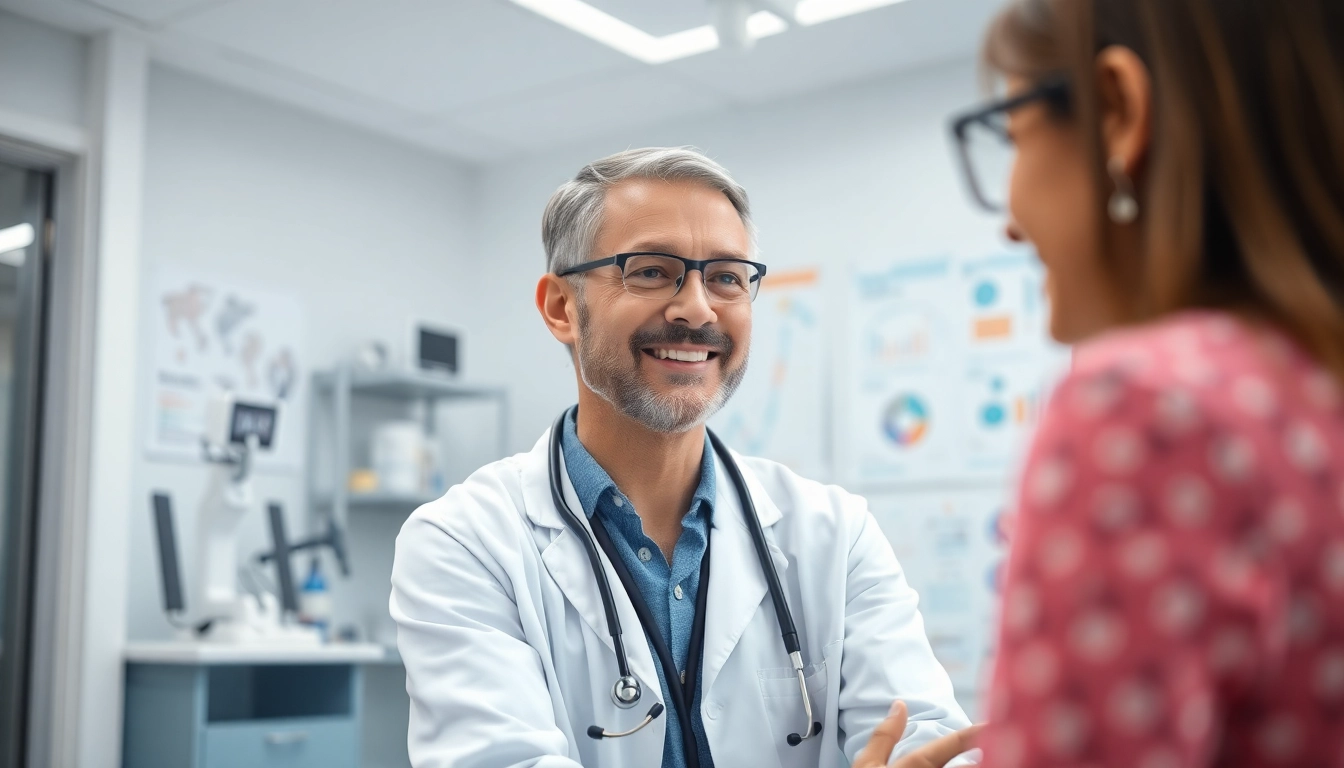 Engaging doctor emphasizing Health in a patient consultation at a modern clinic.