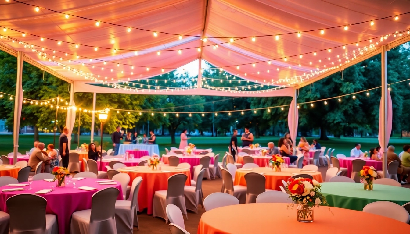 Guests enjoying a vibrant outdoor setting with Party Tent Rentals beautifully arranged.