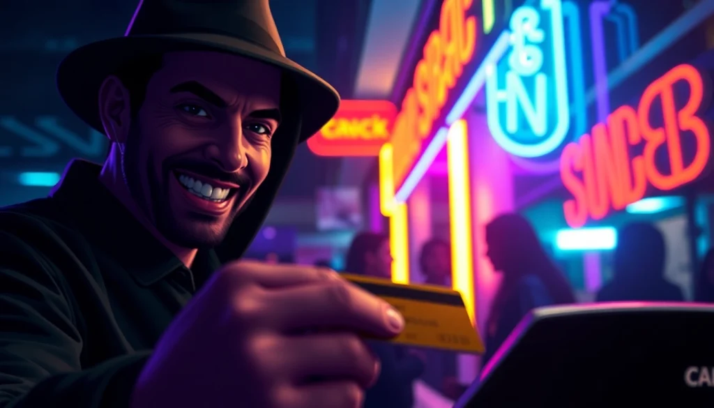 카드깡 행위를 통해 신용카드를 사용하는 모습, 법적 위험을 경고하는 장면.