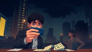 카드깡 거래 중 현금을 주고받는 상황을 표현한 일러스트