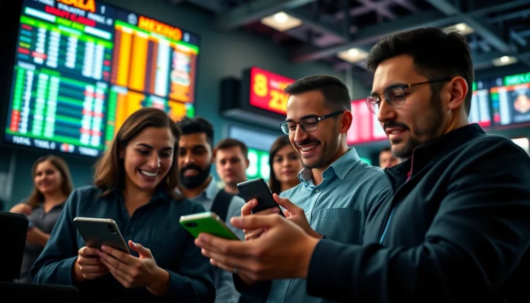 Engaged bettors analyzing odds in a vibrant sports betting Mexico environment.