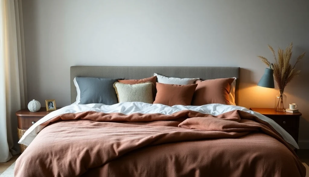 Cuscini letto colorati disposti su un letto matrimoniale accogliente, evidenziando comfort e stile per notti serene.