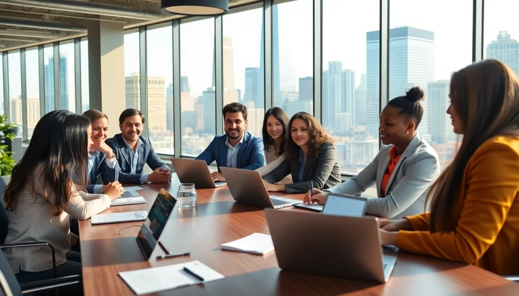 Job in Chicago seekers collaborating in a bright, professional office setting.