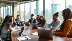 Job in Chicago seekers collaborating in a bright, professional office setting.