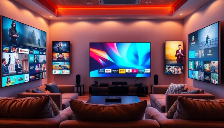 Watching diverse channels on iron tv in a modern streaming setup with ambient lighting.