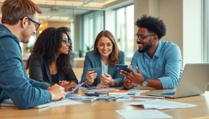 카드 현금화에 대한 전문가와 상의하는 모습으로, 현대적인 사무실 환경을 표현합니다.