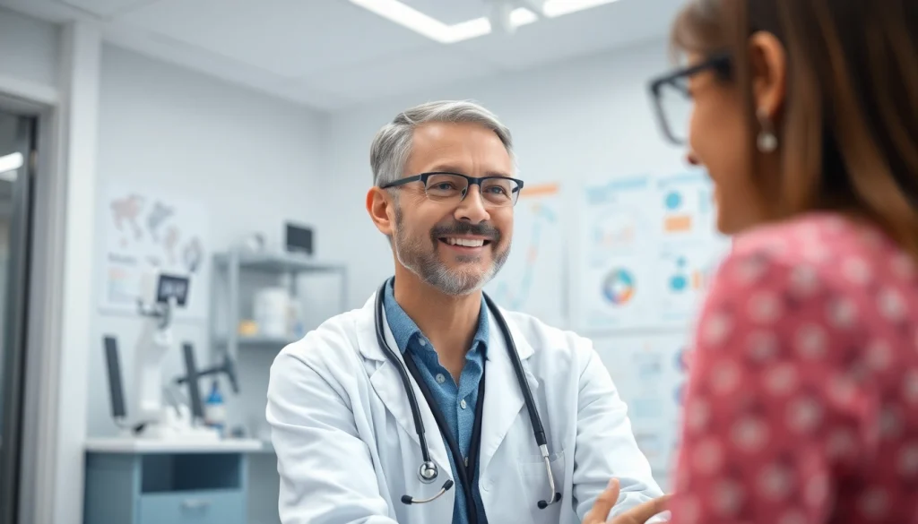 Engaging doctor emphasizing Health in a patient consultation at a modern clinic.