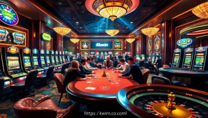 Experience the vibrant energy of gambling at https://kkwin.co.com/ with players engaging at a poker table.