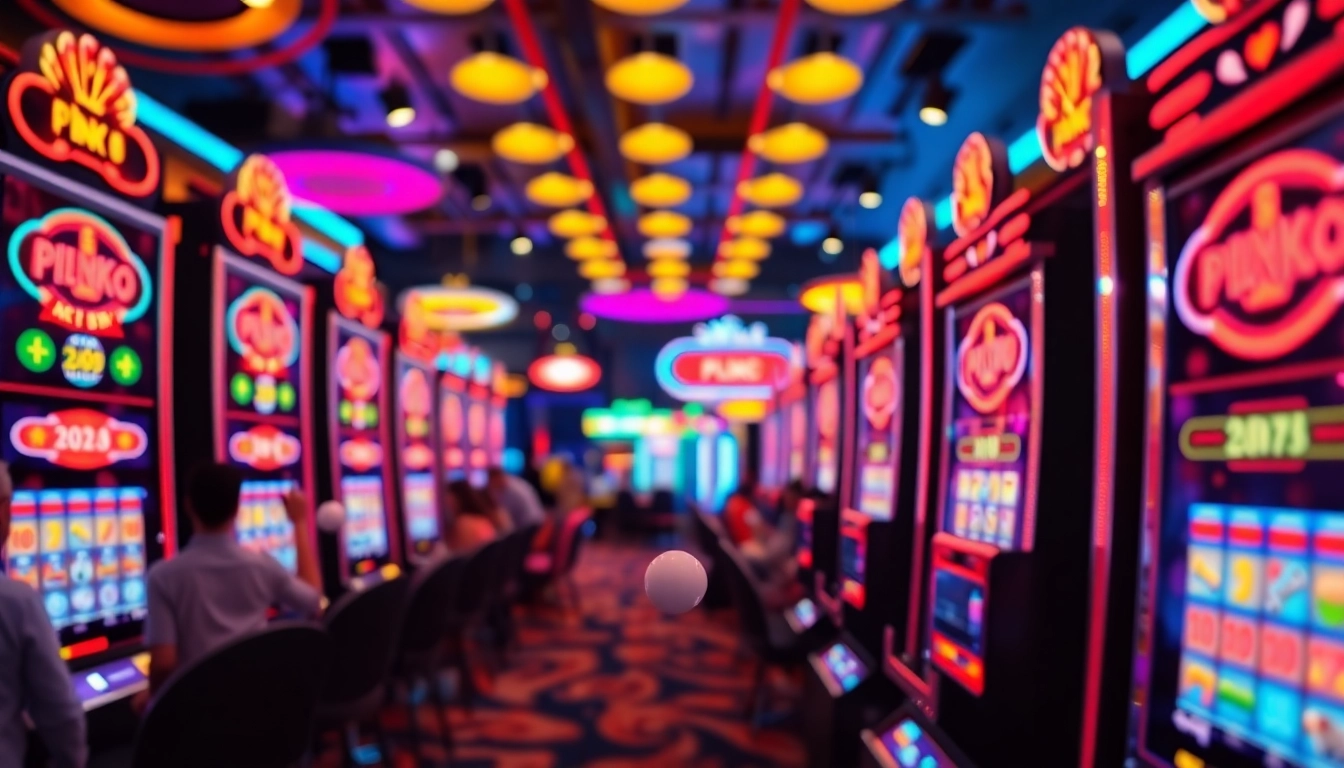 Permainan slot plinko yang menampilkan pemain menjatuhkan bola pada papan permainan yang berkilau.