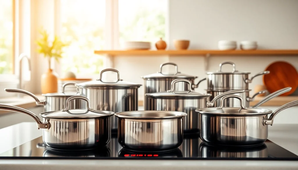 Showcase of best cookware for induction NZ featuring stylish stainless steel pots on induction cooktop.