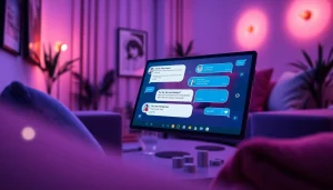 Engaging AI chatbot interface for sex chat ai interactions in a cozy, modern setting.