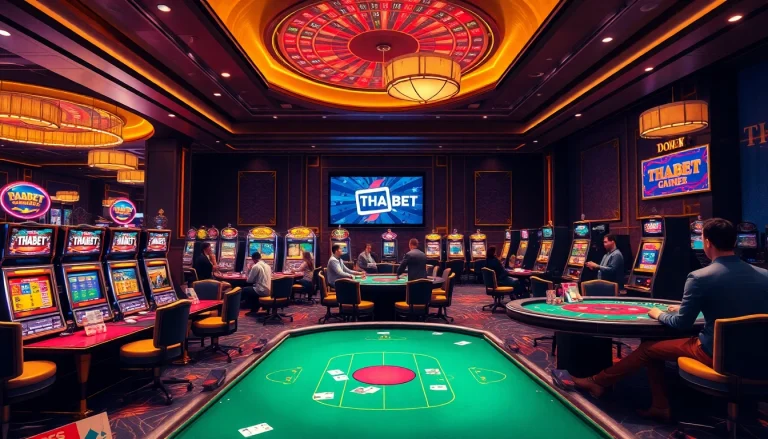 Engaged players enjoying games at THABET online casino, showcasing vibrant tables and exciting betting action.