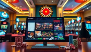 Sbobet online betting interface showcasing vibrant casino elements for an exciting gambling experience.