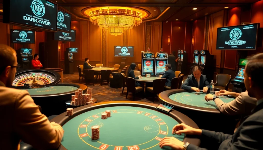 Engaged players strategizing at hidden wiki-themed poker tables in a luxurious casino setting.