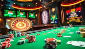 Immerse yourself in the excitement of XX88 with a dynamic casino scene featuring roulette, poker chips, and cards.