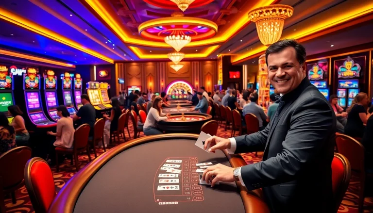 Engaging blackjack action at a luxurious casino scene portraying the essence of kk55.global.