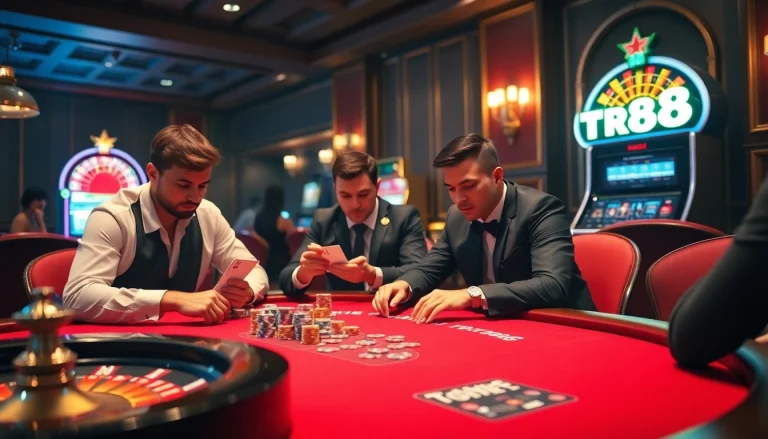 Engage in high-stakes poker with TR88 chips and vibrant casino ambiance.