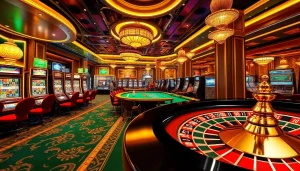 An engaging casino scene showcasing excitement from gambling at 69vn.gb.net with poker, slots, and roulette.