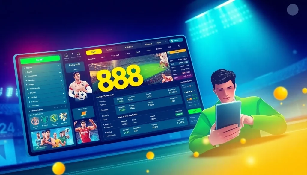 Dynamic sports betting interface of 888b.bet showcasing user engagement and vibrant atmosphere.