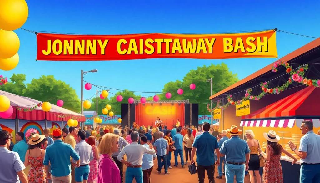 Live celebration at johnnycashbirthday.com featuring vibrant performances and joyful crowds.