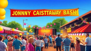Live celebration at johnnycashbirthday.com featuring vibrant performances and joyful crowds.