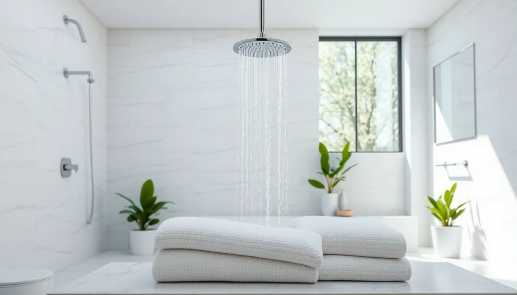 Experience sunny shower USA with a luxurious shower system in a modern bathroom setting.