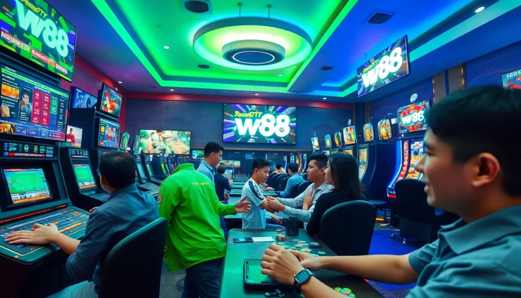 Thrilling gaming experience at new88go.com featuring excited players in an online betting environment.