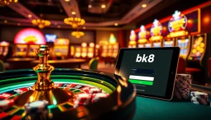 Enjoy seamless bk8 login access to thrilling casino games with a vibrant online interface featuring roulette and slots.