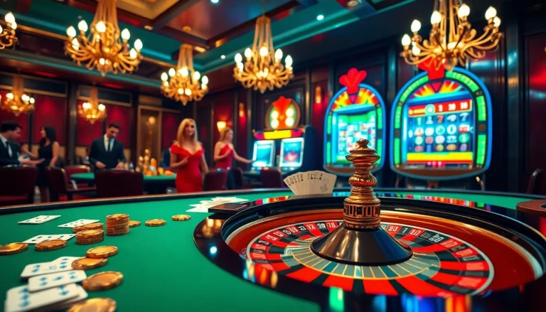 Players enjoying thrilling casino games like roulette and slots with MMOO chips and cards.