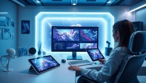 Stunning digital art studio showcasing an NSFW AI image generator in action.