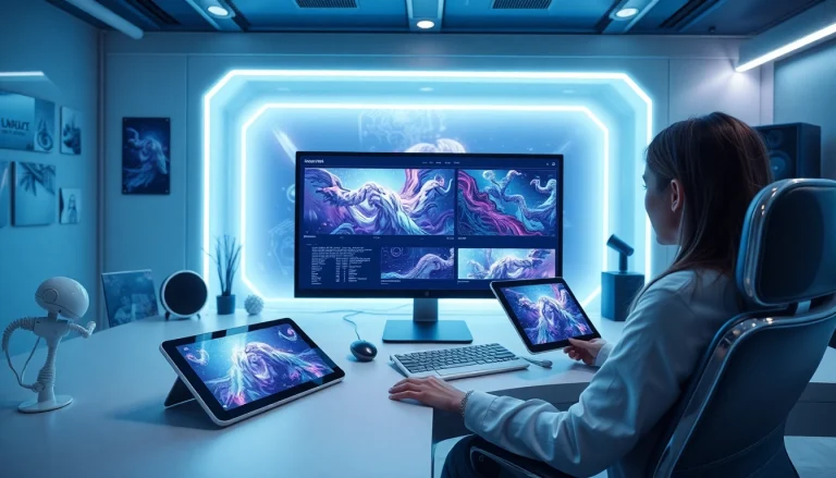 Stunning digital art studio showcasing an NSFW AI image generator in action.