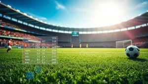Analyze ผลบอลบ้าน football statistics with an engaging infographic on a soccer pitch.