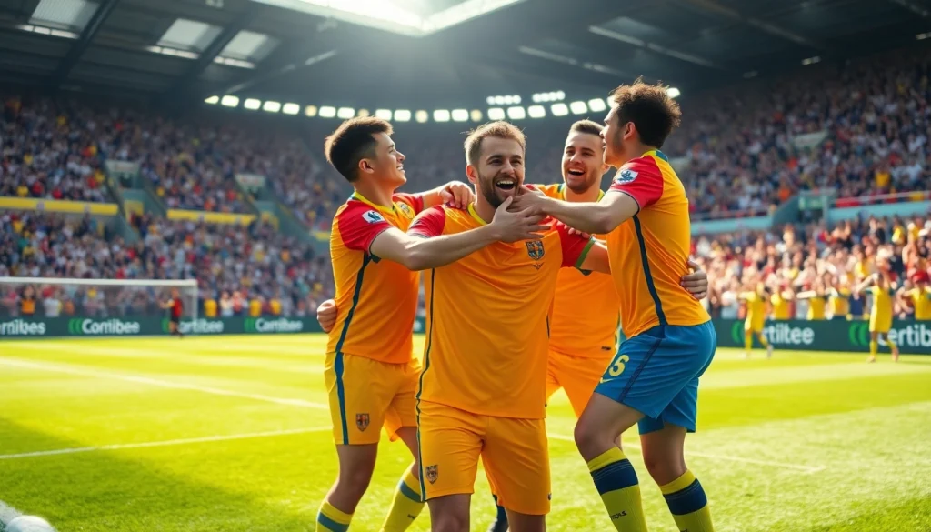 ผลบอลบ้าน การเฉลิมฉลองของผู้เล่นในสนามฟุตบอล